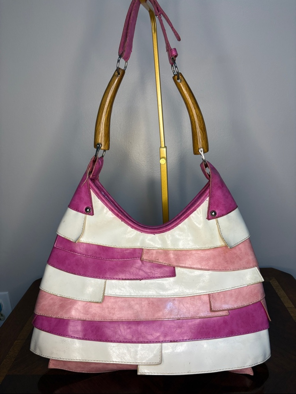 Women’s Pink & White Layered Hobo Shoulder Bag